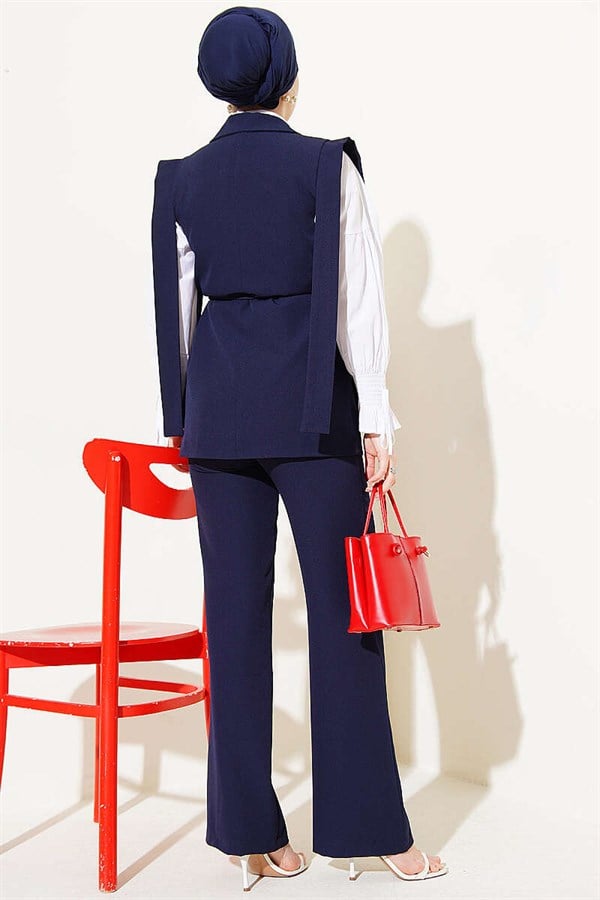2 Piece Set with Shoulder Belt and Vest, Navy Blue