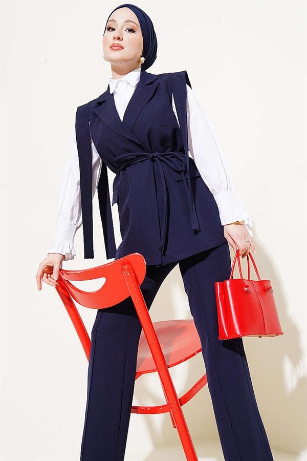 2 Piece Set with Shoulder Belt and Vest, Navy Blue