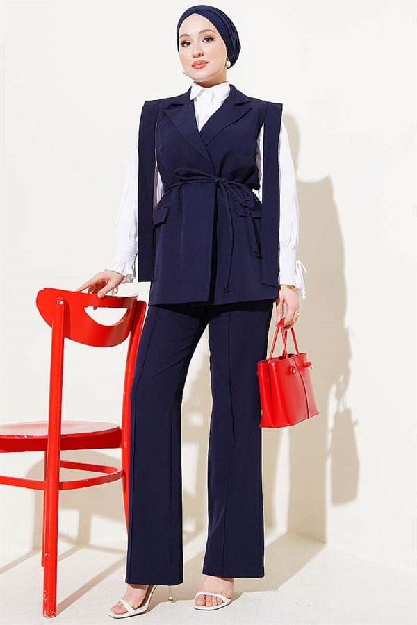 2 Piece Set with Shoulder Belt and Vest, Navy Blue