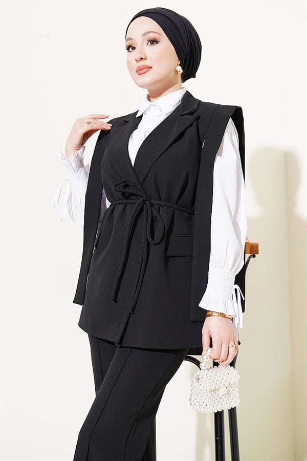 2 Piece Set with Shoulder Belt and Vest, Black