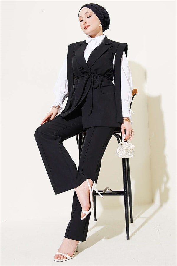2 Piece Set with Shoulder Belt and Vest, Black
