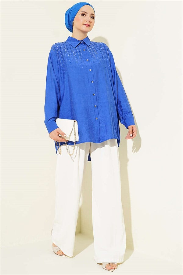 Shoulder Mini Embellished Shirt in Saks