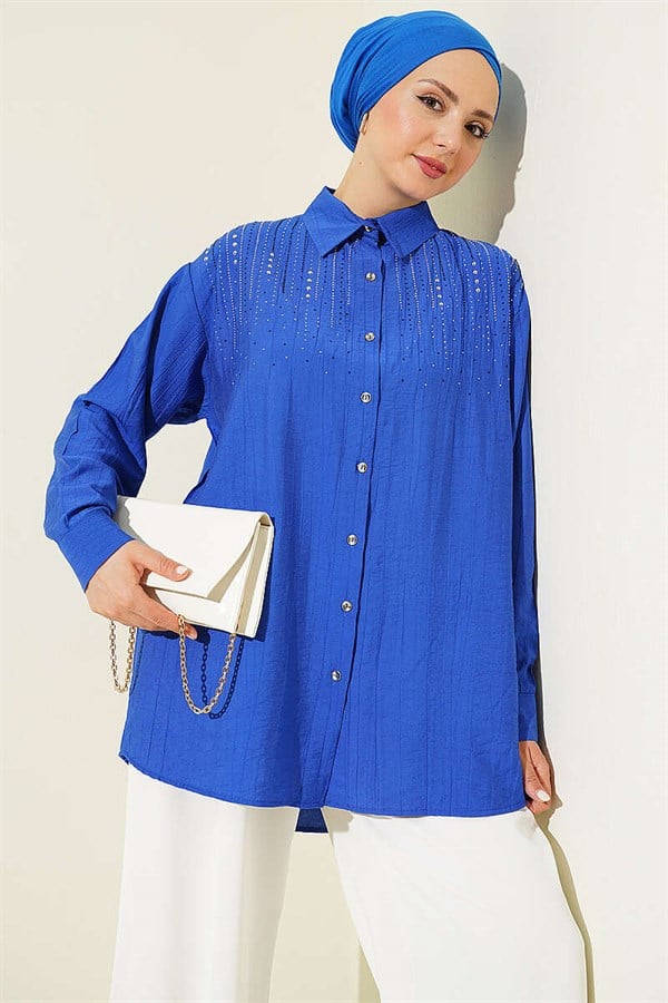 Shoulder Mini Embellished Shirt in Saks