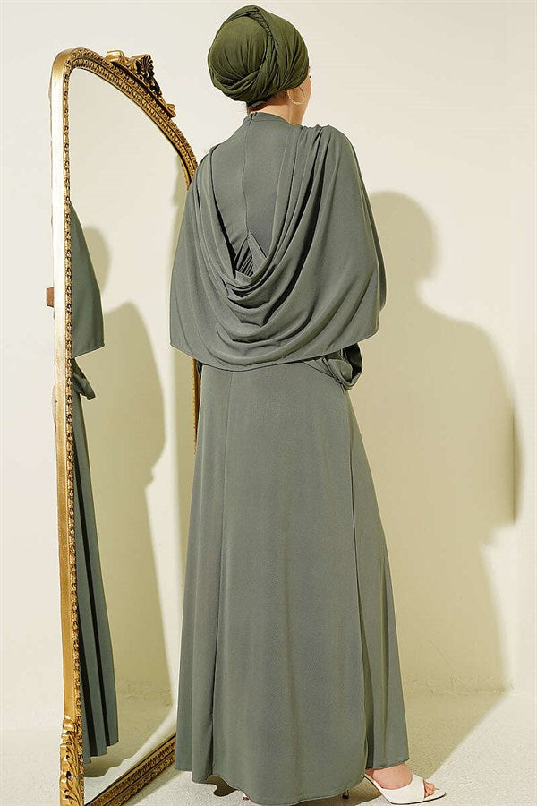 Off-Shoulder, Elastic Waist Sandy Dress, Khaki