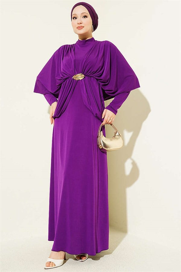 Off-Shoulder, Elastic Waist Sandy Dress, Purple