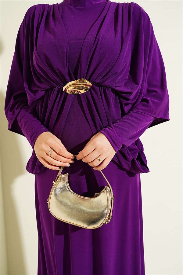Off-Shoulder, Elastic Waist Sandy Dress, Purple