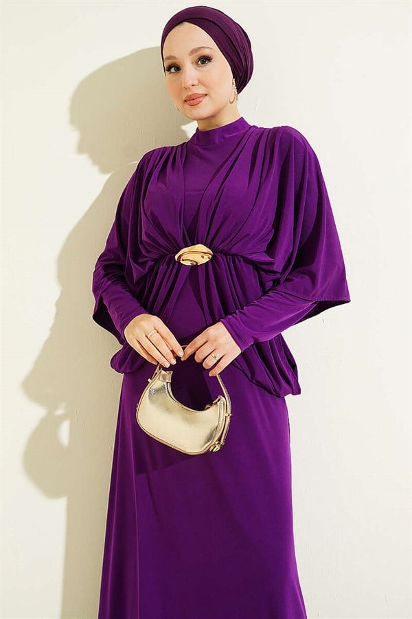 Off-Shoulder, Elastic Waist Sandy Dress, Purple