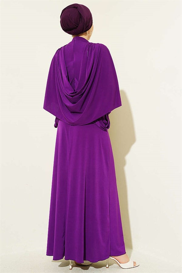Off-Shoulder, Elastic Waist Sandy Dress, Purple