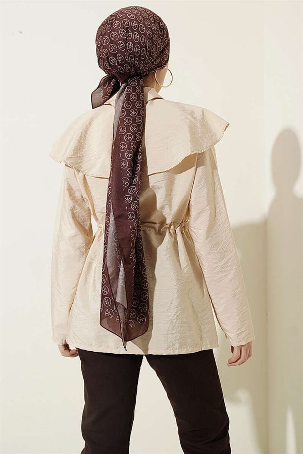 Shoulder-Separated Waist Tunnel Shirt, Beige
