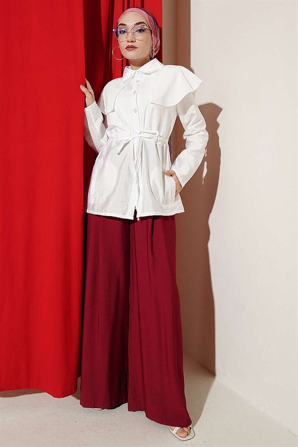 Shoulder-Separated Waist Tunnel Shirt White