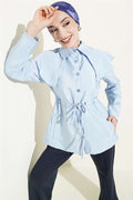 Shoulder-Separated Waist Tunnel Shirt, Blue