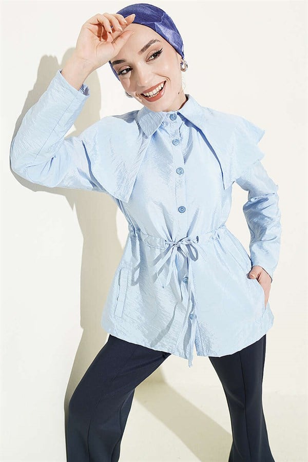 Shoulder-Separated Waist Tunnel Shirt, Blue