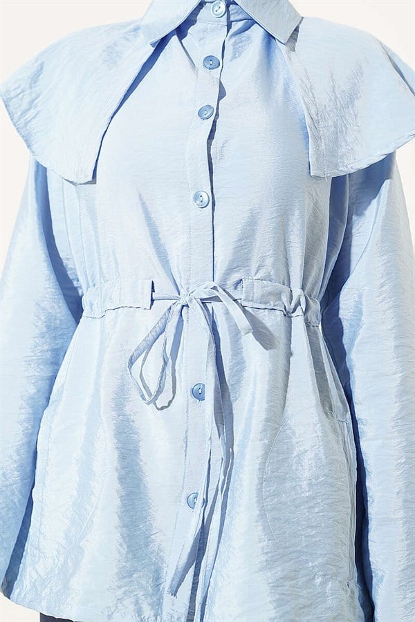 Shoulder-Separated Waist Tunnel Shirt, Blue