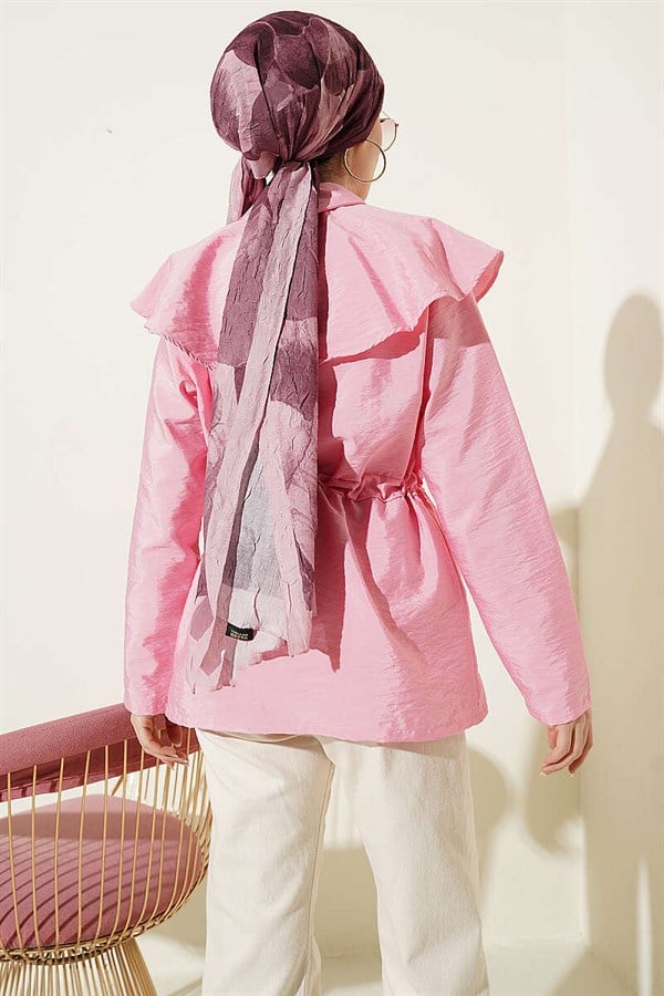 Pink Shirt with Shoulder Panels and Waist Tunnel