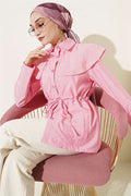 Pink Shirt with Shoulder Panels and Waist Tunnel