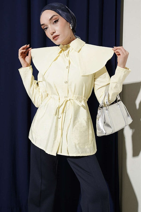 Shoulder-Separated Waist Tunnel Shirt, Yellow