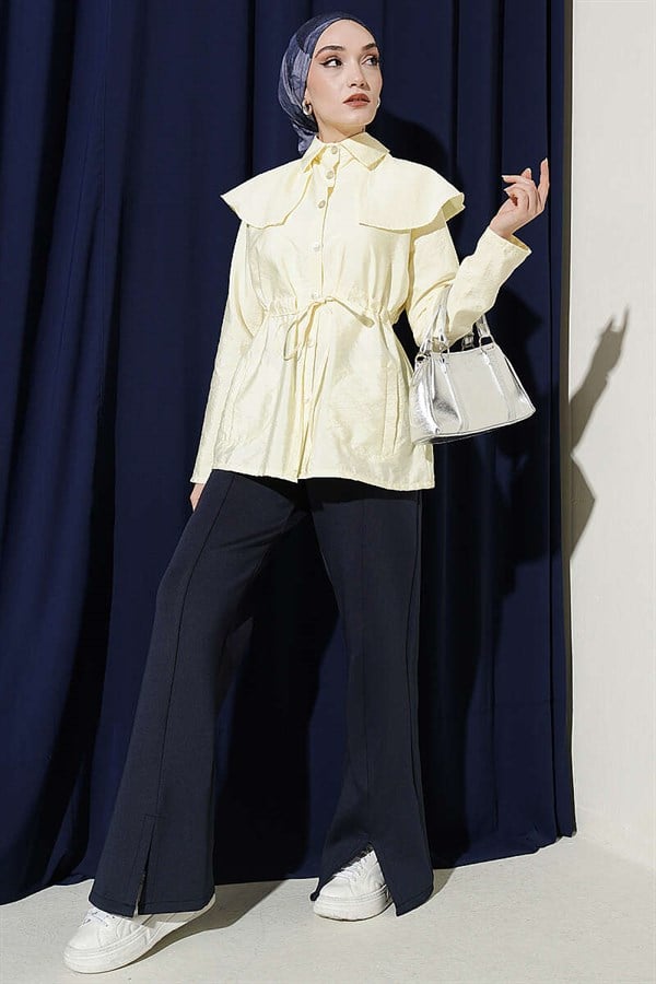 Shoulder-Separated Waist Tunnel Shirt, Yellow