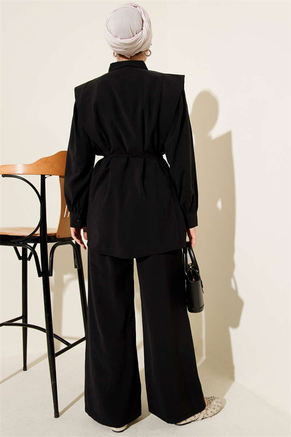 Shoulder-Mounted Tencel 2 Piece Set with Strap Belt, Black