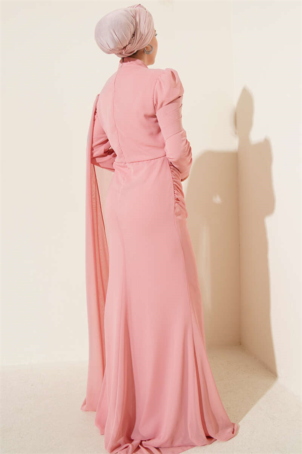 Off-Shoulder Cape Mermaid Style Evening Dress, Rose Pink