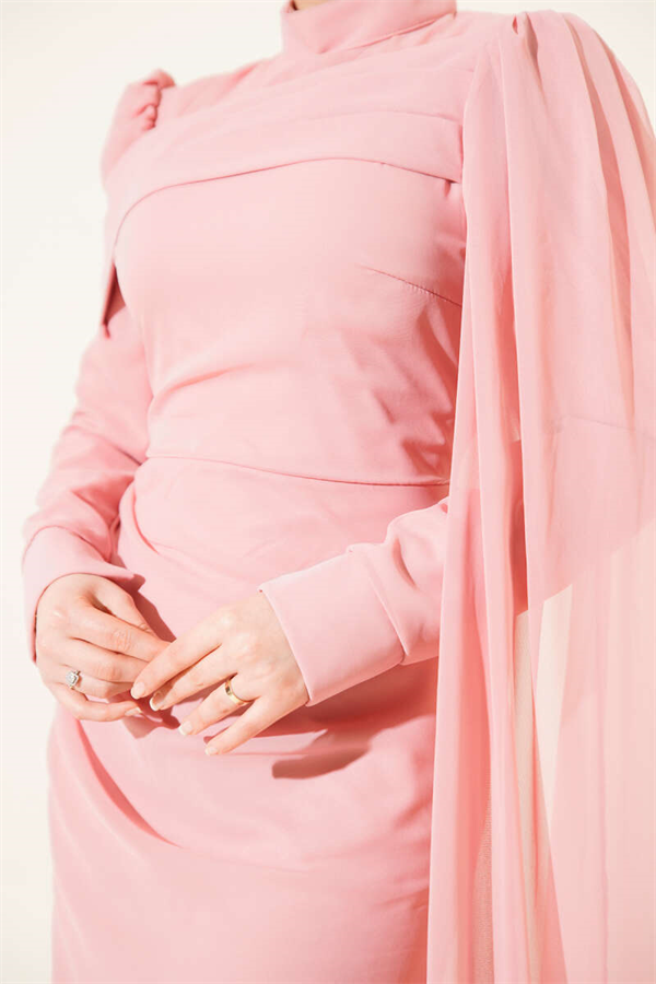 Off-Shoulder Cape Mermaid Style Evening Dress, Rose Pink