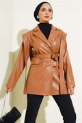 Leather Jacket with Shoulder Cape Tan