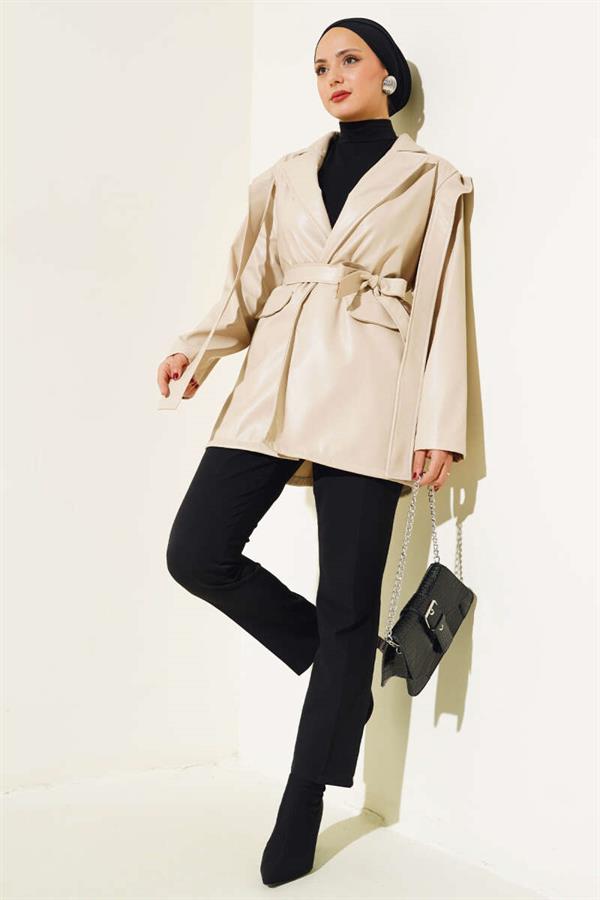 Leather Jacket with Shoulder Cape Stone