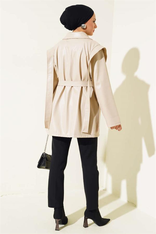 Leather Jacket with Shoulder Cape Stone