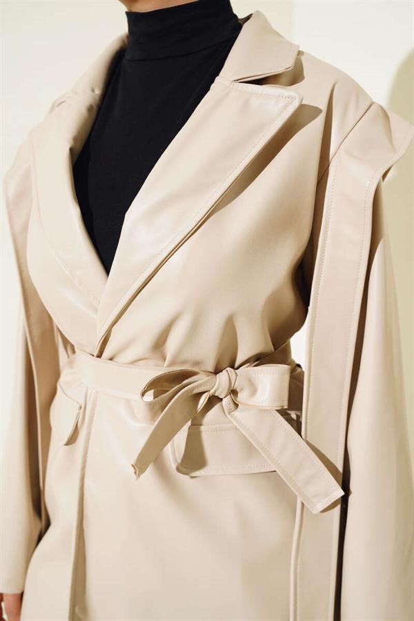 Leather Jacket with Shoulder Cape Stone