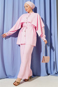 2 Piece Set with Shoulder Cape and Gold Buttons, Pink