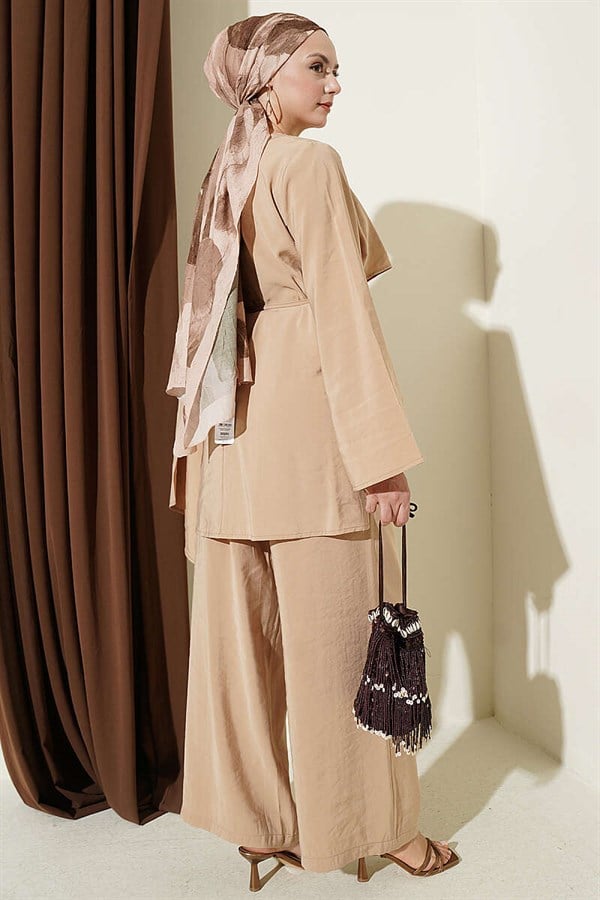 Modal 2 Piece Set with Shoulder Cape, Sand Beige