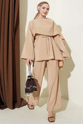 Modal 2 Piece Set with Shoulder Cape, Sand Beige