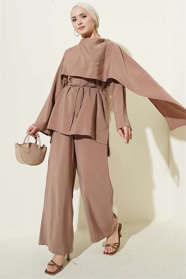 Modal 2 Piece Set with Shoulder Cape Latte