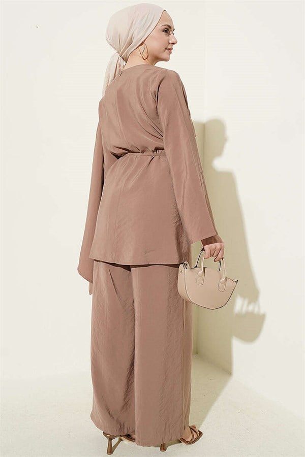 Modal 2 Piece Set with Shoulder Cape Latte