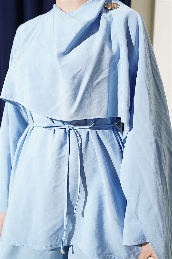 Modal 2 Piece Set with Shoulder Cape, Blue