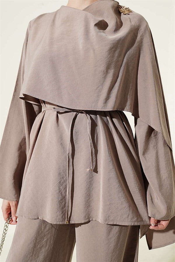 Modal 2 Piece Set with Shoulder Cape, Mink