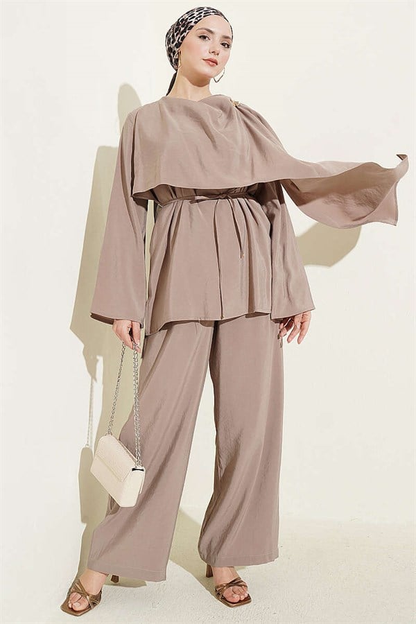 Modal 2 Piece Set with Shoulder Cape, Mink