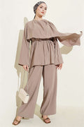 Modal 2 Piece Set with Shoulder Cape, Mink