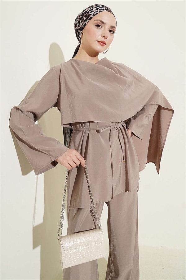 Modal 2 Piece Set with Shoulder Cape, Mink