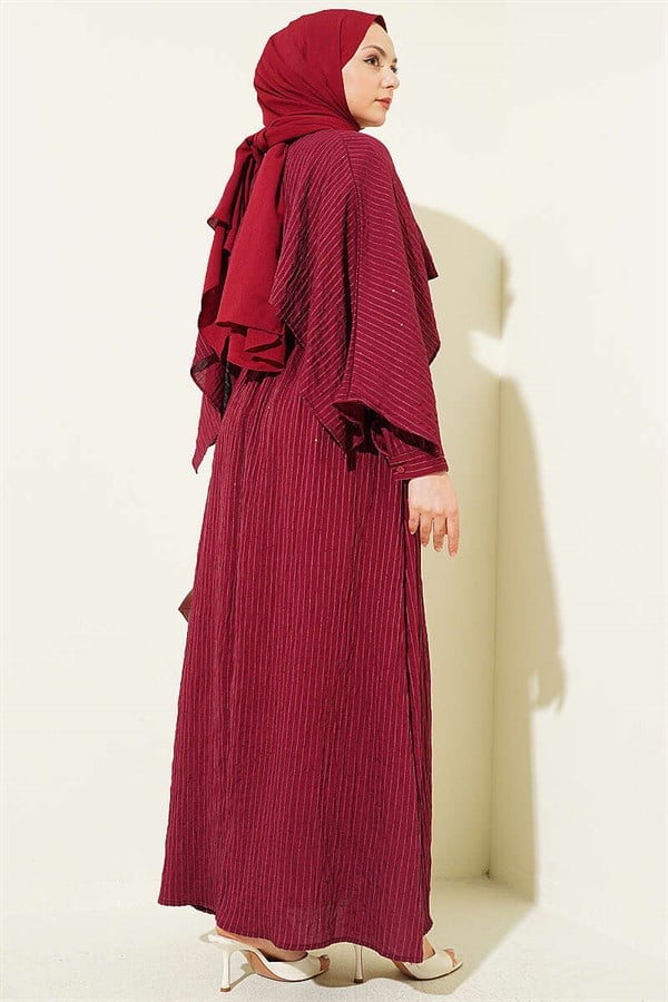 Off-Shoulder Cape Dress with Sequin Details, Burgundy