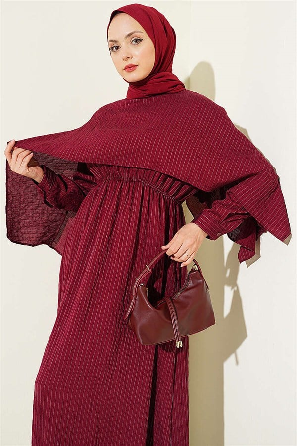 Off-Shoulder Cape Dress with Sequin Details, Burgundy