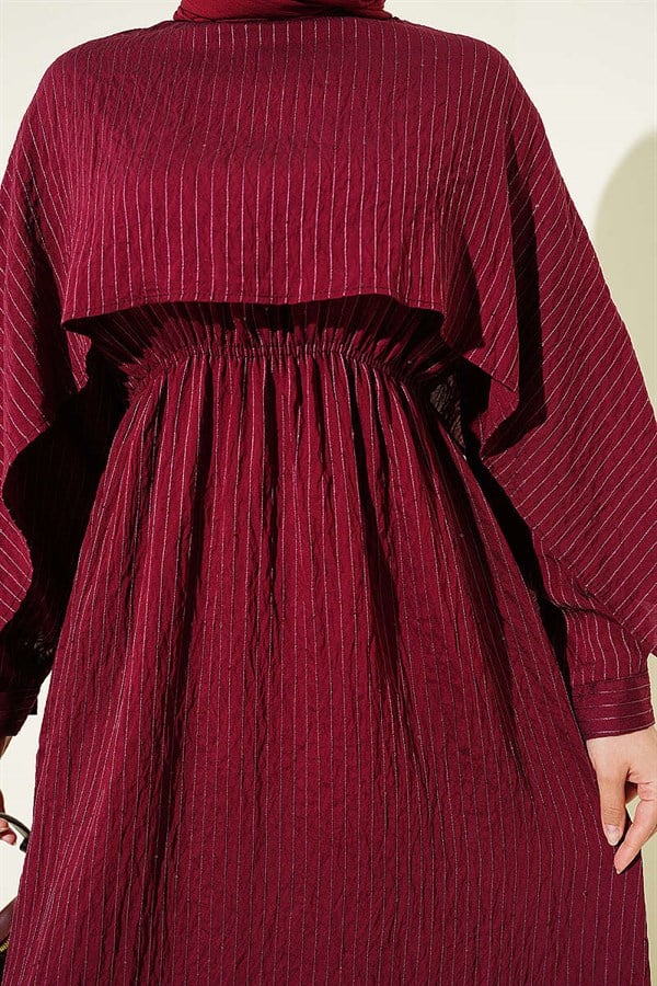 Off-Shoulder Cape Dress with Sequin Details, Burgundy