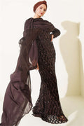 Off-the-Shoulder Cape Sequin Embellished Evening Dress in Brown