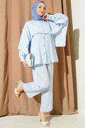 2 Piece Set with Shoulder Cape and Sequin Trim, Baby Blue