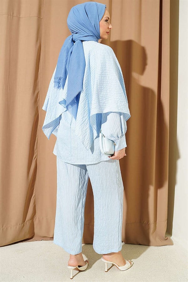 2 Piece Set with Shoulder Cape and Sequin Trim, Baby Blue