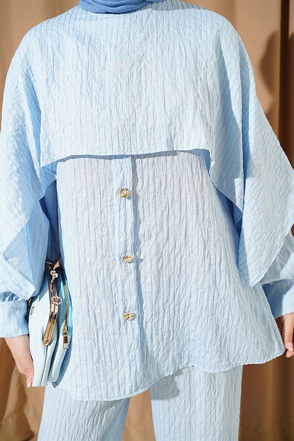 2 Piece Set with Shoulder Cape and Sequin Trim, Baby Blue