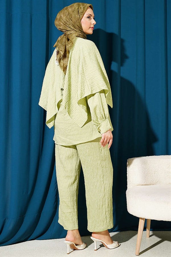 2 Piece Set with Shoulder Cape and Sequin Trim, Light Green