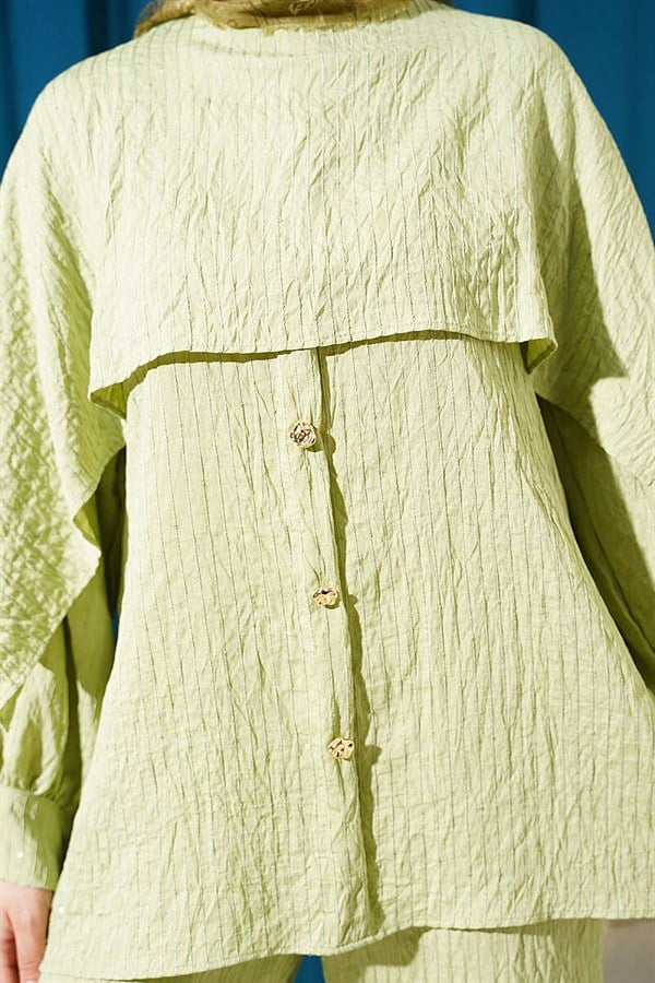 2 Piece Set with Shoulder Cape and Sequin Trim, Light Green
