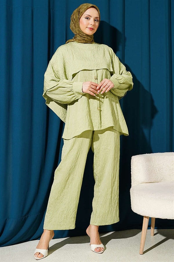 2 Piece Set with Shoulder Cape and Sequin Trim, Light Green