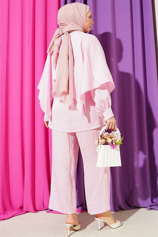 2 Piece Set with Shoulder Cape and Sequin Trim, Pink