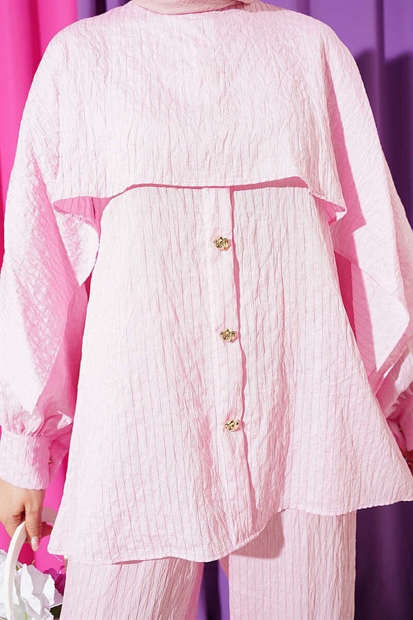 2 Piece Set with Shoulder Cape and Sequin Trim, Pink